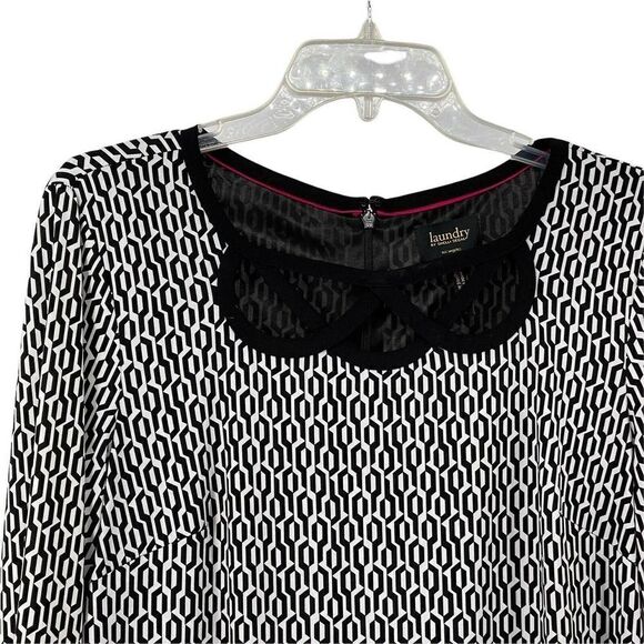 Laundry Shelli Segal Black White 3/4 Sleeve Shift Dress Womens Size 12 Stretchy - Picture 2 of 8